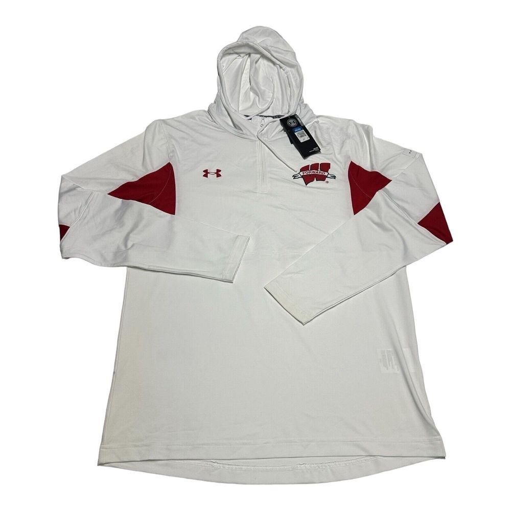NWT Under Armour Wisconsin Badgers 1/4 Zip White Long Sleeve Loose Hoodie Size S